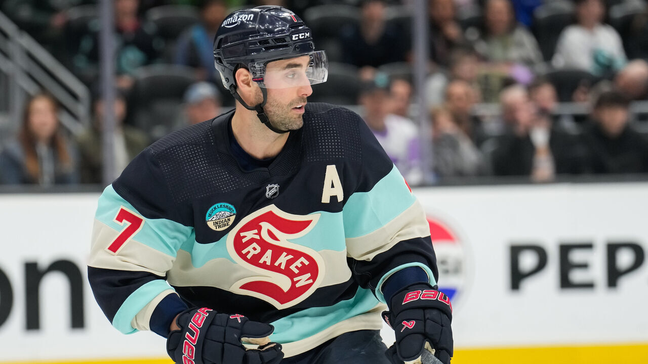 SEATTLE, WASHINGTON - MARCH 24: Jordan Eberle #7 of the Seattle Kraken skates during the first period of a game against the Montreal Canadiens at Climate Pledge Arena on March 24, 2024 in Seattle, Washington.