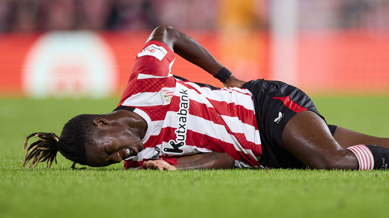 BILBAO, SPAIN - OCTOBER 03: Nico Williams of Athletic Club reacts during UEFA Europa League 2024/25 League Phase MD2 match between Athletic Club and AZ Alkmaar at San Mames on October 3, 2024, in Bilbao, Spain.