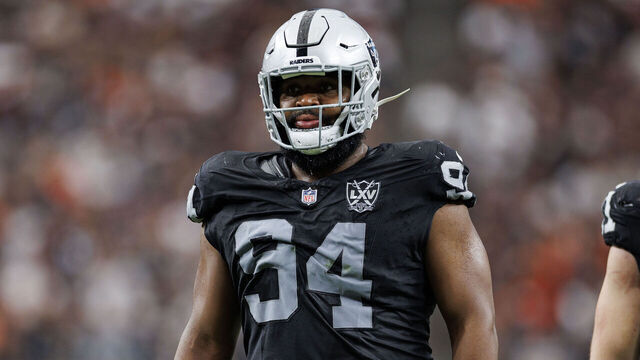 LAS VEGAS, NV - SEPTEMBER 29: Defensive tackle Christian Wilkins #94 of the Las Vegas Raiders stands on the field during the fourth quarter of an NFL football game against the Cleveland Browns, at Allegiant Stadium on September 29, 2024 in Las Vegas, Nevada.