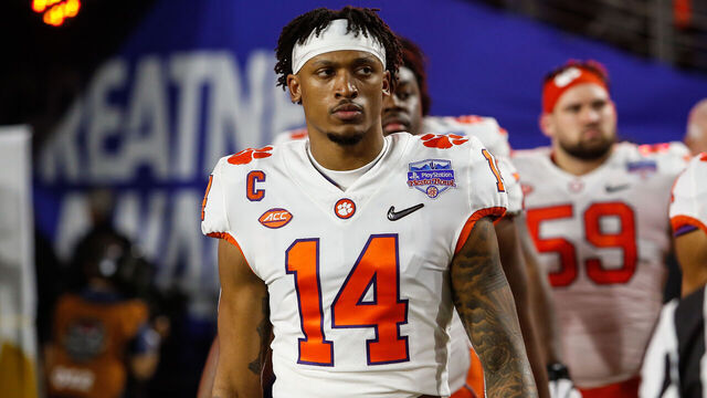 GLENDALE, AZ - DECEMBER 28: Clemson Tigers wide receiver Diondre Overton (14) walks onto the field before the Fiesta Bowl college football playoff semi final game between the Clemson Tigers and the Ohio State Buckeyes on December 28, 2019 at State Farm Stadium in Glendale, Arizona.