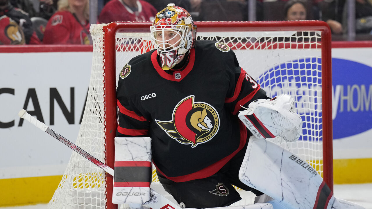 OTTAWA, CANADA - OCTOBER 05: Linus Ullmark #35 of the Ottawa Senators skates against the Montreal Canadiens at Canadian Tire Centre on October 05, 2024 in Ottawa, Ontario, Canada.
