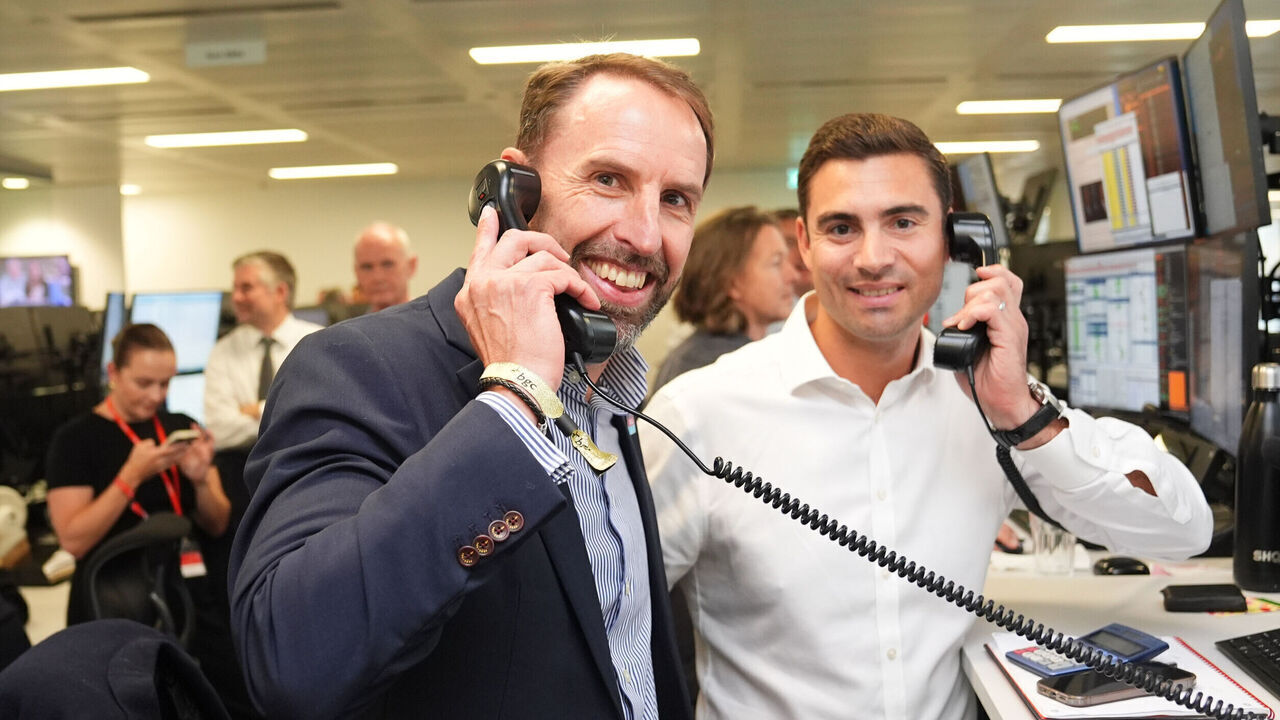 Gareth Southgate during the BGC annual charity day at Canary Wharf in London, held annually in commemoration of BGC's 658 colleagues and the 61 Eurobrokers employees lost on 9/11. On Charity Day, 100% of BGC Group's global revenues are donated to the Cantor Fitzgerald Relief Fund and dozens of many other charities around the world. Picture date: Wednesday September 11, 2024.