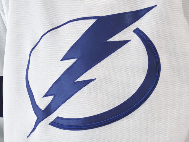 PHILADELPHIA, PENNSYLVANIA - JANUARY 23: A view of the jersey logo of the Tampa Bay Lightning during an NHL game against the Philadelphia Flyers at the Wells Fargo Center on January 23, 2024 in Philadelphia, Pennsylvania.