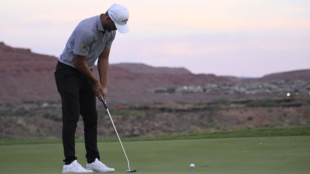 ST GEORGE, UTAH - OCTOBER 10: Adam Svensson of Canada putts on the ninth green during the first round of the Black Desert Championship 2024 at Black Desert Resort on October 10, 2024 in St George, Utah.