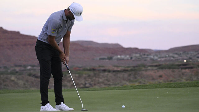 ST GEORGE, UTAH - OCTOBER 10: Adam Svensson of Canada putts on the ninth green during the first round of the Black Desert Championship 2024 at Black Desert Resort on October 10, 2024 in St George, Utah.