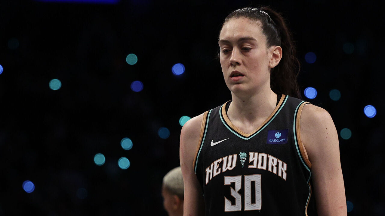 NEW YORK, NEW YORK - OCTOBER 10: Breanna Stewart #30 of the New York Liberty looks on during the second half against the Minnesota Lynx during Game One of the WNBA Finals at the Barclays Center on October 10, 2024 in New York City.