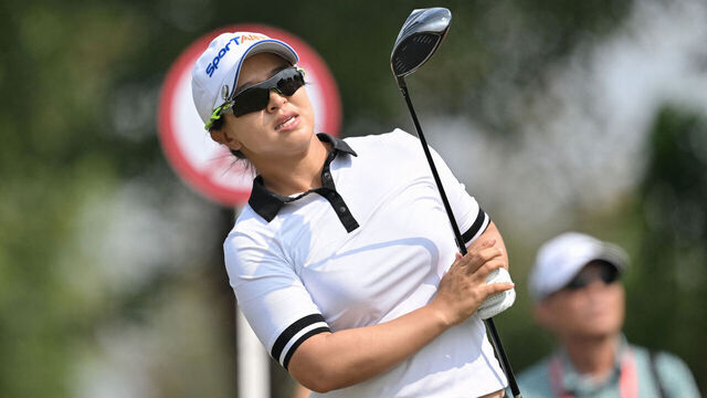 Kim Sei-young of South Korea watches her shot during the second round of the Shanghai LPGA golf tournament in Shanghai on October 11, 2024.
