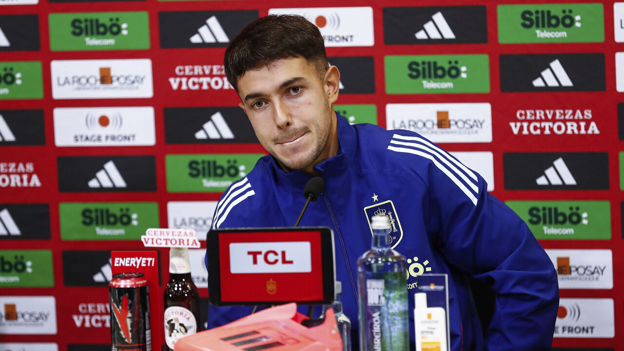 LAS ROZAS, SPAIN - OCTOBER 09: Martin Zubimendi attends his press conference prior to UEFA Nations League matches for Spain Team at Ciudad del Futbol on October 9, 2024, in Las Rozas, Madrid, Spain.