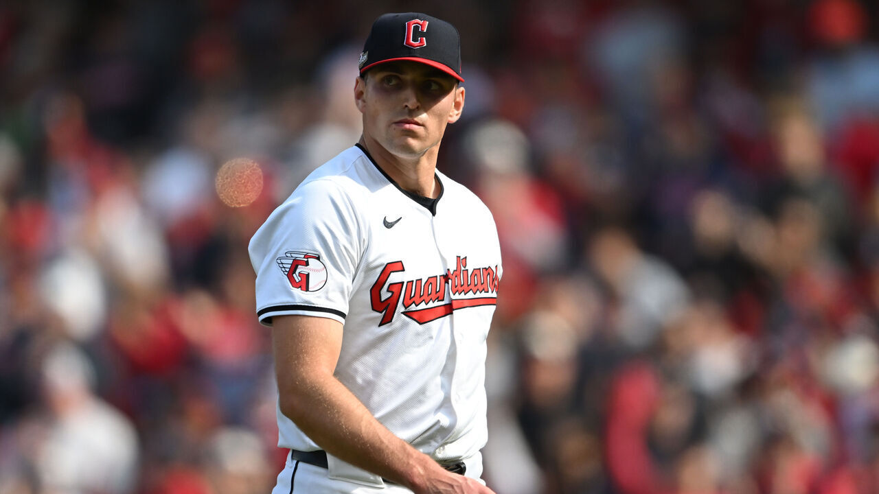 CLEVELAND, OHIO - OCTOBER 12: Cade Smith #36 of the Cleveland Guardians walks off the field after the third inning during Game Five of the Division Series at Progressive Field on October 12, 2024 in Cleveland, Ohio.