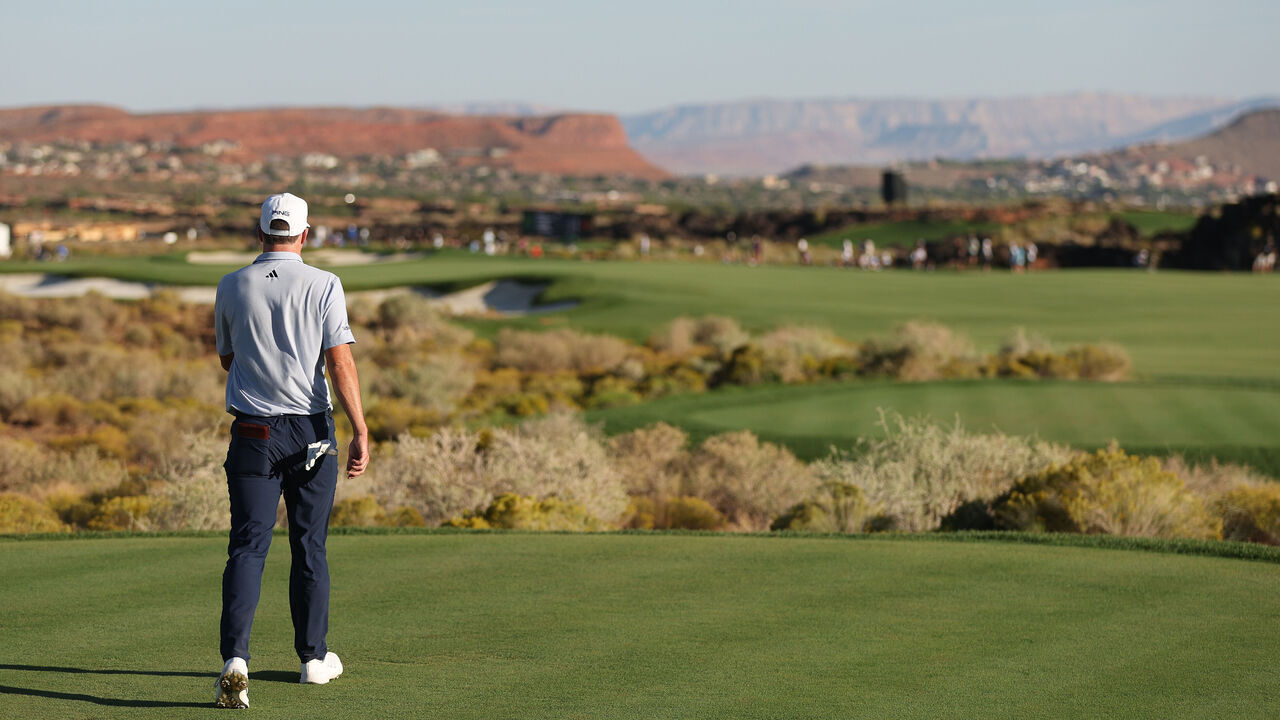 ST GEORGE, UTAH - OCTOBER 12: Matt McCarty of the United States walks the 18th fairway during the third round of the Black Desert Championship 2024 at Black Desert Resort on October 12, 2024 in St George, Utah.