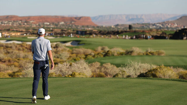 ST GEORGE, UTAH - OCTOBER 12: Matt McCarty of the United States walks the 18th fairway during the third round of the Black Desert Championship 2024 at Black Desert Resort on October 12, 2024 in St George, Utah.