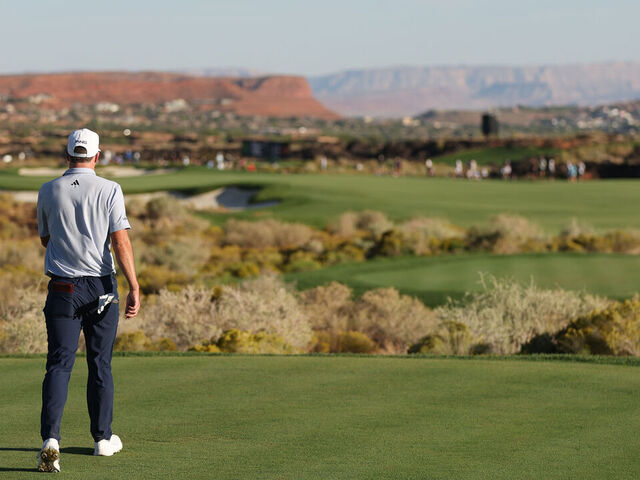 ST GEORGE, UTAH - OCTOBER 12: Matt McCarty of the United States walks the 18th fairway during the third round of the Black Desert Championship 2024 at Black Desert Resort on October 12, 2024 in St George, Utah.