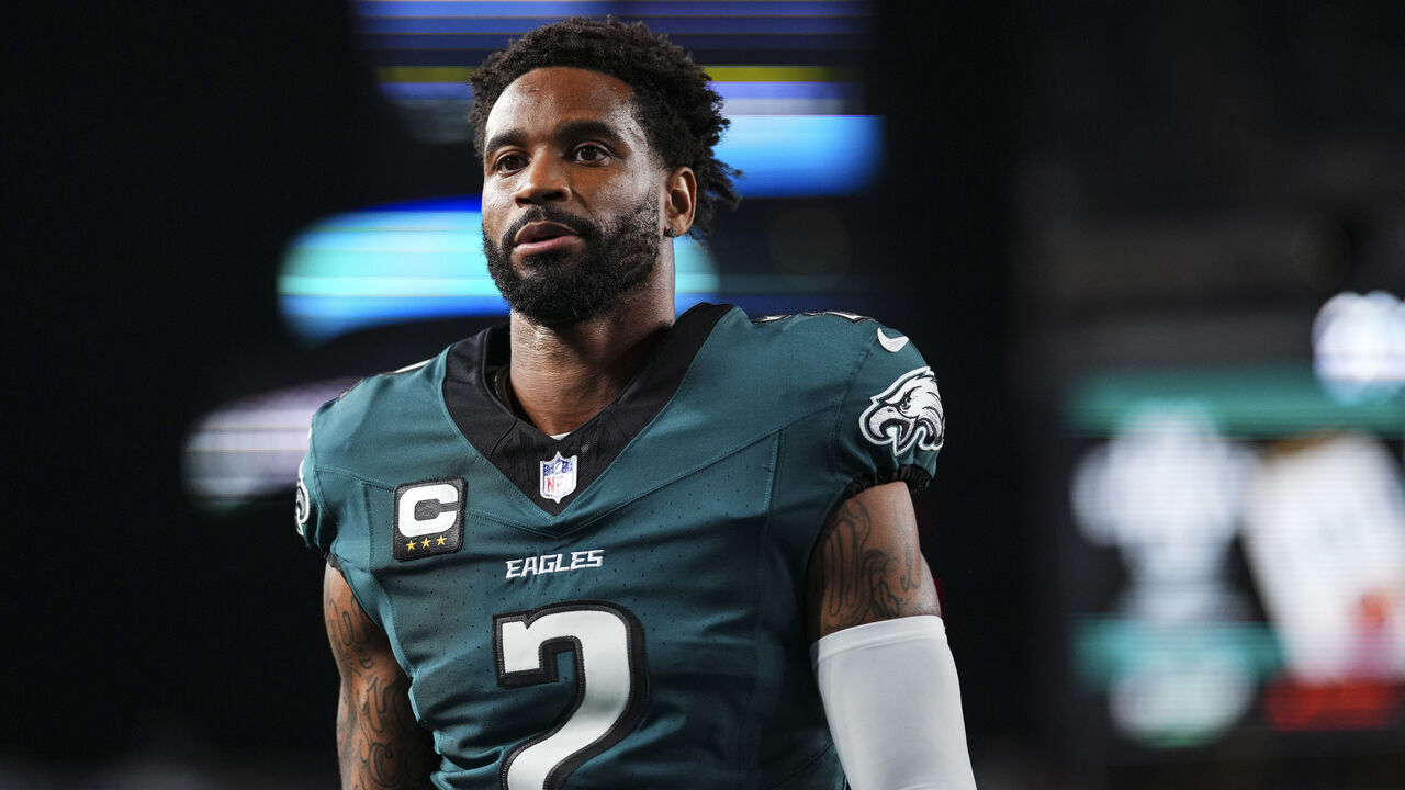 PHILADELPHIA, PA - SEPTEMBER 16: Darius Slay Jr. #2 of the Philadelphia Eagles warms up prior to an NFL football game against the Atlanta Falcons at Lincoln Financial Field on September 16, 2024 in Philadelphia, Pennsylvania.