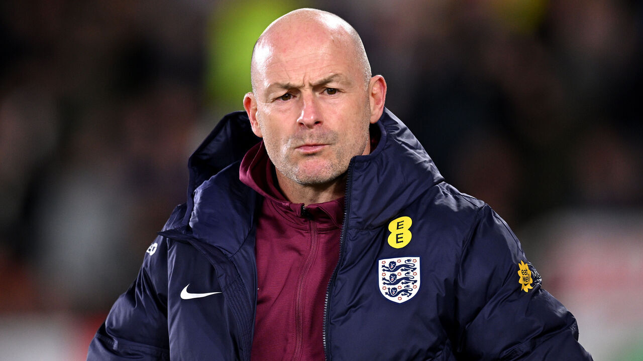 HELSINKI, FINLAND - OCTOBER 13: Lee Carsley, Interim Manager of England, looks on prior to the UEFA Nations League 2024/25 League B Group B2 match between Finland and England at Helsinki Olympic Stadium on October 13, 2024 in Helsinki, Finland.