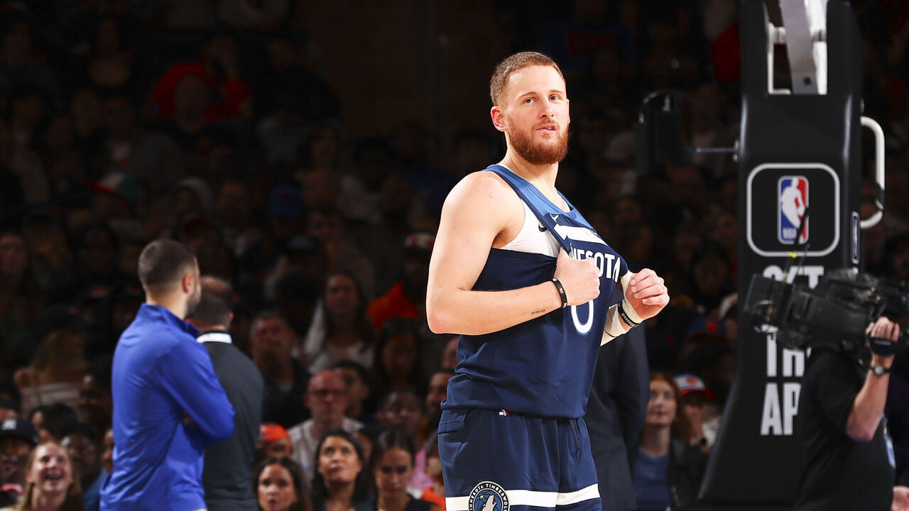NEW YORK, NY - OCTOBER 13: Donte DiVincenzo #0 of the Minnesota Timberwolves looks on during the game on October 13, 2024 at Madison Square Garden in New York City, New York. Mandatory Copyright Notice: Copyright 2024 NBAE