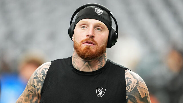 LAS VEGAS, NEVADA - OCTOBER 13: Maxx Crosby #98 of the Las Vegas Raiders warms-up prior to a game against the Pittsburgh Steelers at Allegiant Stadium on October 13, 2024 in Las Vegas, Nevada.