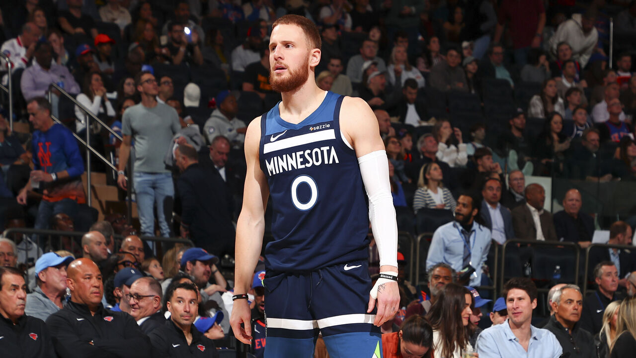NEW YORK, NY - OCTOBER 13: Donte DiVincenzo #0 of the Minnesota Timberwolves looks on during the game on October 13, 2024 at Madison Square Garden in New York City, New York. Mandatory Copyright Notice: Copyright 2024 NBAE