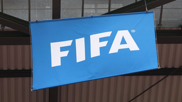 COLOGNE, GERMANY - JUNE 15: View a flag with the FIFA logo on during the UEFA EURO 2024 group stage match between Hungary and Switzerland at Cologne Stadium on June 15, 2024 in Cologne, Germany.