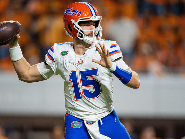 KNOXVILLE, TENNESSEE - OCTOBER 12: Graham Mertz #15 of the Florida Gators plays against the Tennessee Volunteers during their game at Neyland Stadium on October 12, 2024 in Knoxville, Tennessee.