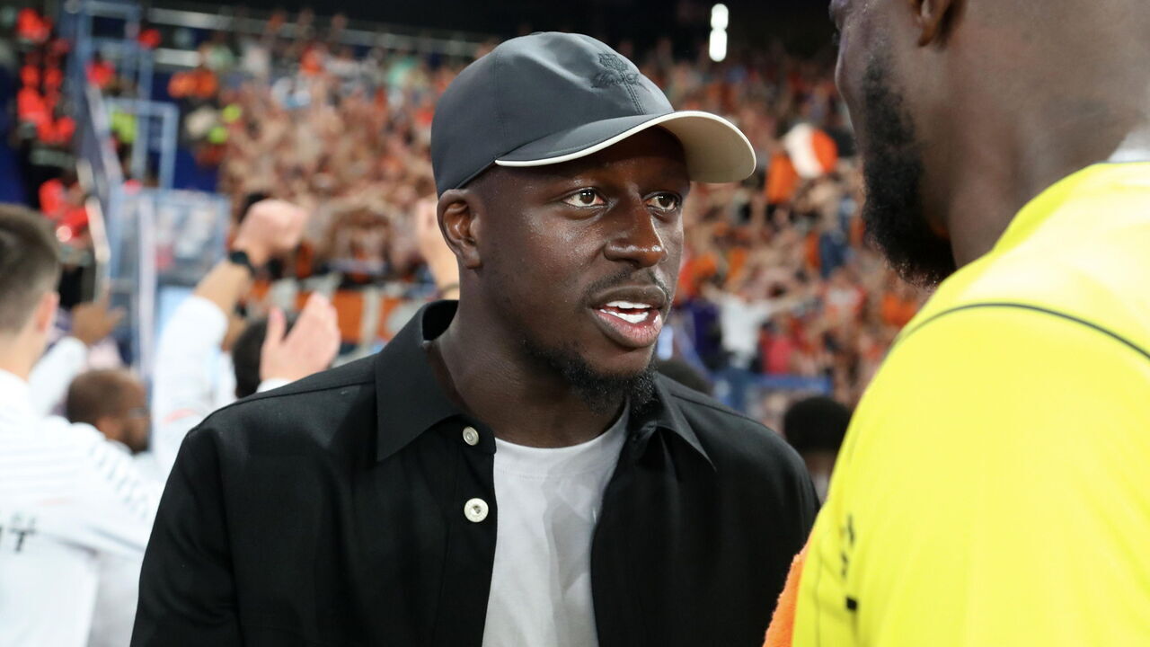 PARIS, FRANCE - AUGUST 12: Benjamin Mendy of FC Lorient celebrates the score with teammates after the Ligue 1 Uber Eats match between Paris Saint-Germain and FC Lorient at Parc des Princes on August 12, 2023 in Paris, France.