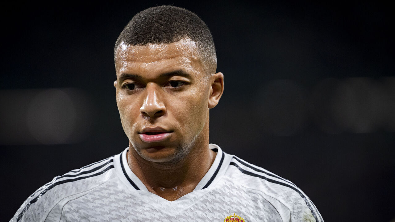 Kylian Mbappe of Real Madrid CF is seen during the La Liga EA Sports 2024/25 football match between Real Madrid CF and Villarreal CF at Estadio Santiago Bernabeu in Madrid, Spain, on October 5, 2024.