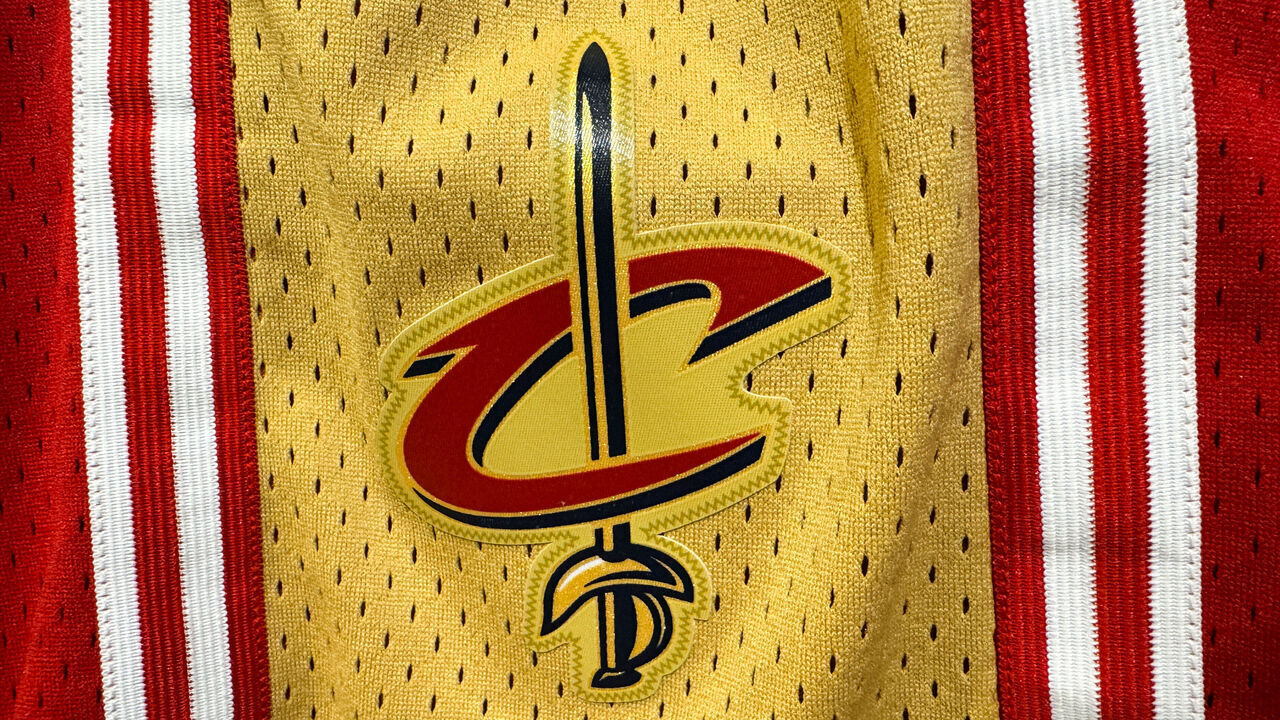 Cleveland Cavaliers logo on a trousers is seen in this illustration photo taken at a store in Krakow, Poland on February 2, 2024.