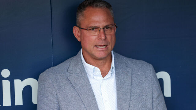 KANSAS CITY, MO - OCTOBER 10: Kansas City Royals general manager J.J. Picollo before game 4 of the ALDS between the New York Yankees and Kansas City Royals on October 10, 2024 at Kauffman Stadium in Kansas City, MO.