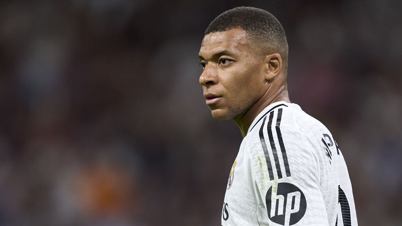 MADRID, SPAIN - OCTOBER 05: Kylian Mbappe of Real Madrid looks on during the LaLiga EA Sports match between Real Madrid CF and Villarreal CF at Estadio Santiago Bernabeu on October 05, 2024 in Madrid, Spain.