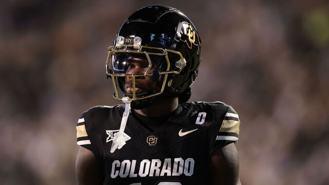 BOULDER, COLORADO - OCTOBER 12: Travis Hunter #12 of the Colorado Buffaloes warms up prior to the game against the Kansas State Wildcats at Folsom Field on October 12, 2024 in Boulder, Colorado.