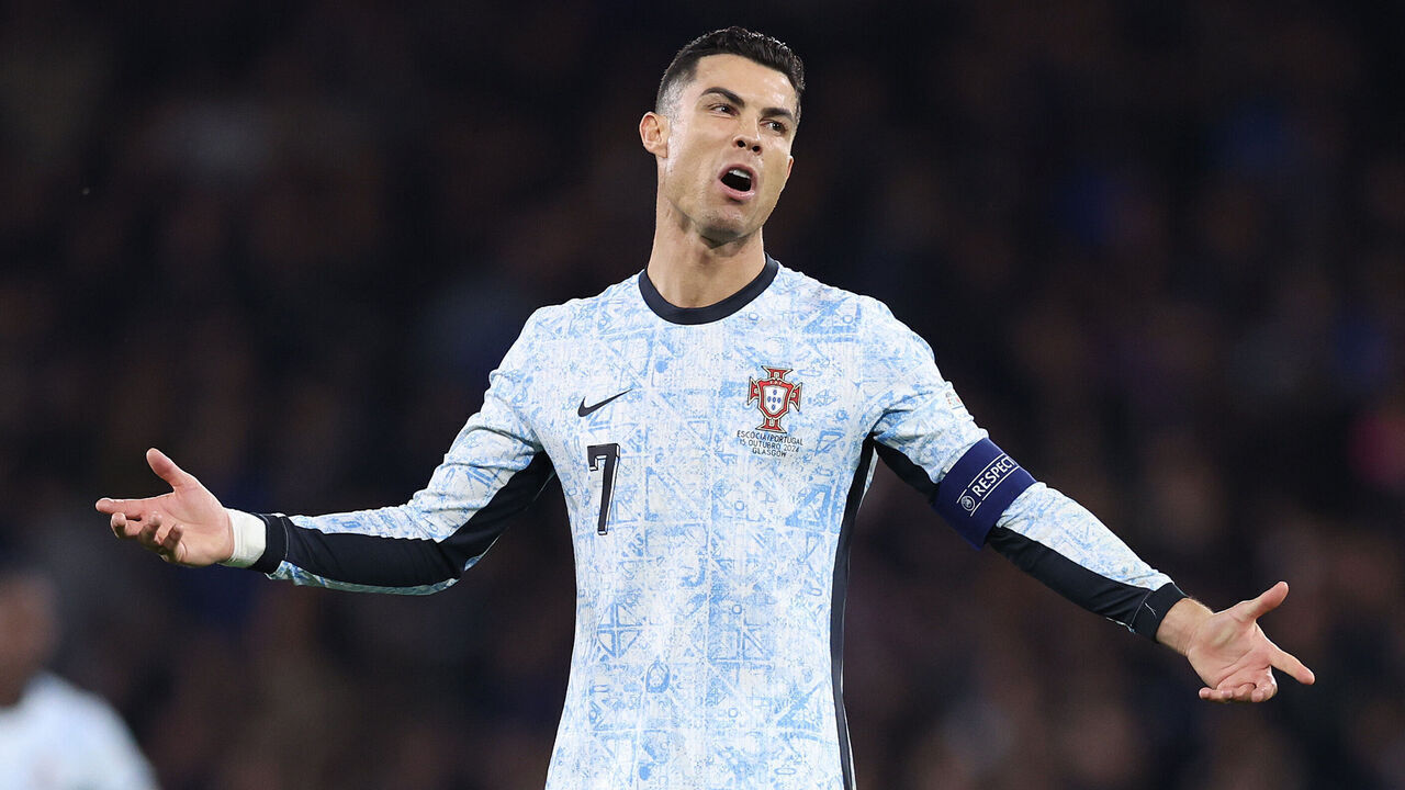 GLASGOW, SCOTLAND - OCTOBER 15: Cristiano Ronaldo of Portugal reacts during the UEFA Nations League 2024/25 League A Group A1 match between Scotland and Portugal at on October 15, 2024 in Glasgow, Scotland.