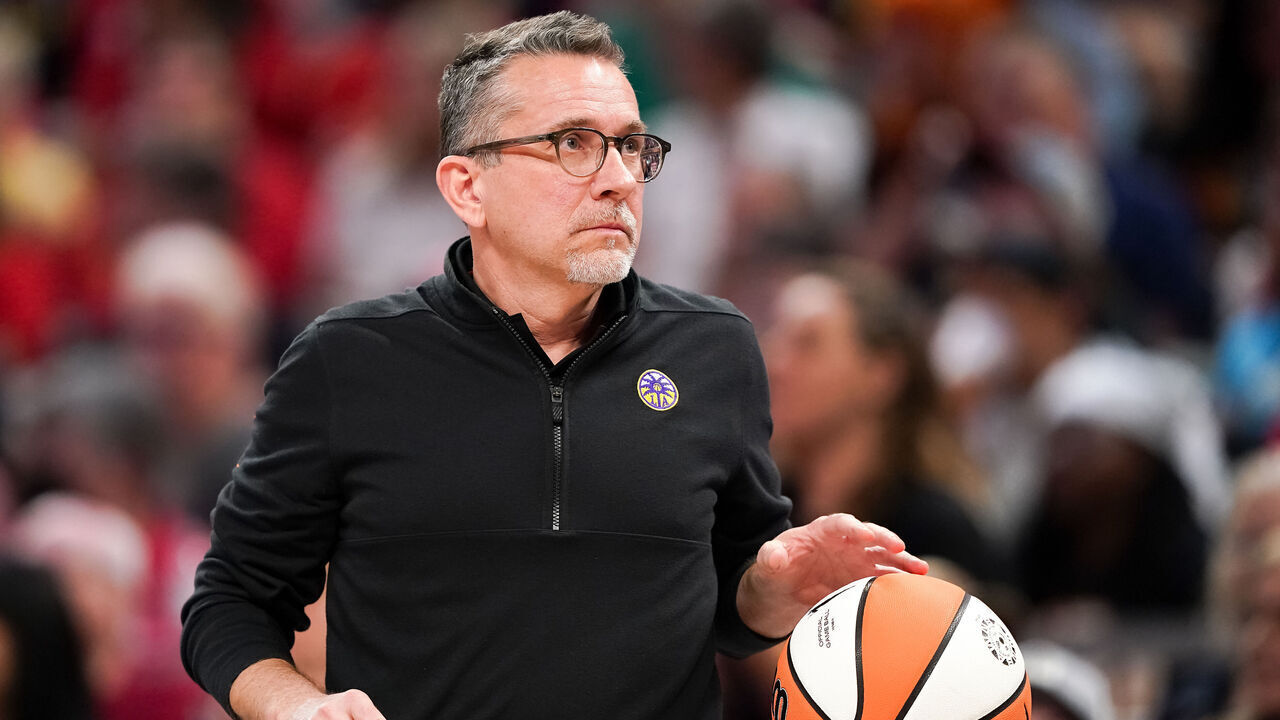 INDIANAPOLIS, INDIANA - SEPTEMBER 04: Head coach Curt Miller of the Los Angeles Sparks looks on in the fourth quarter against the Indiana Fever at Gainbridge Fieldhouse on September 04, 2024 in Indianapolis, Indiana.