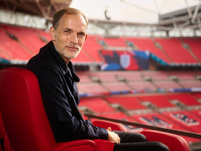 LONDON, ENGLAND - OCTOBER 16: Thomas Tuchel poses for a photo as he is announced as the new England manager at Wembley Stadium on October 16, 2024 in London, England.
