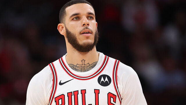 CHICAGO, ILLINOIS - OCTOBER 16: Lonzo Ball #2 of the Chicago Bulls looks on against the Minnesota Timberwolves during the first half of a preseason game at the United Center on October 16, 2024 in Chicago, Illinois.