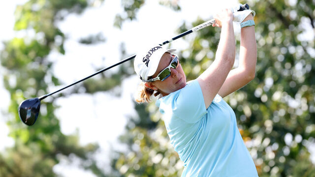 PAJU, SOUTH KOREA - OCTOBER 17: Ashleigh Buhai of South Africa hits her tee shot on the 6th hole during the first round of the BMW Ladies Championship 2024 at Seowon Hills Country Club on October 17, 2024 in Paju, South Korea.