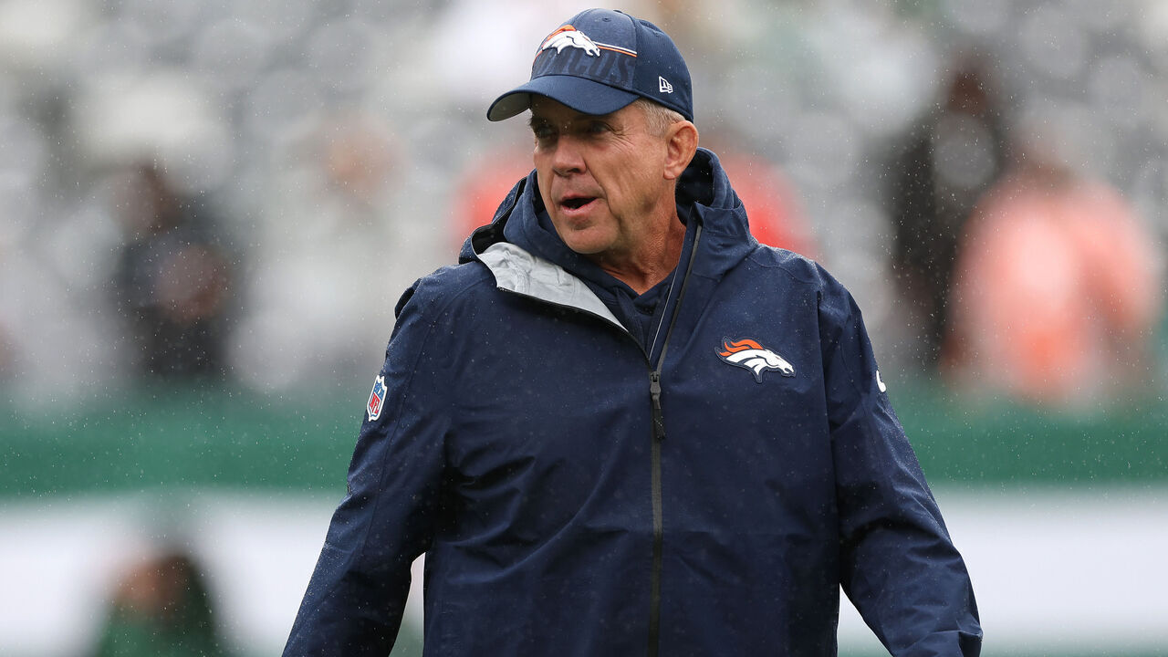 EAST RUTHERFORD, NEW JERSEY - SEPTEMBER 29: Head Coach Sean Payton of the Denver Broncos looks on before the game against the New York Jets at MetLife Stadium on September 29, 2024 in East Rutherford, New Jersey.