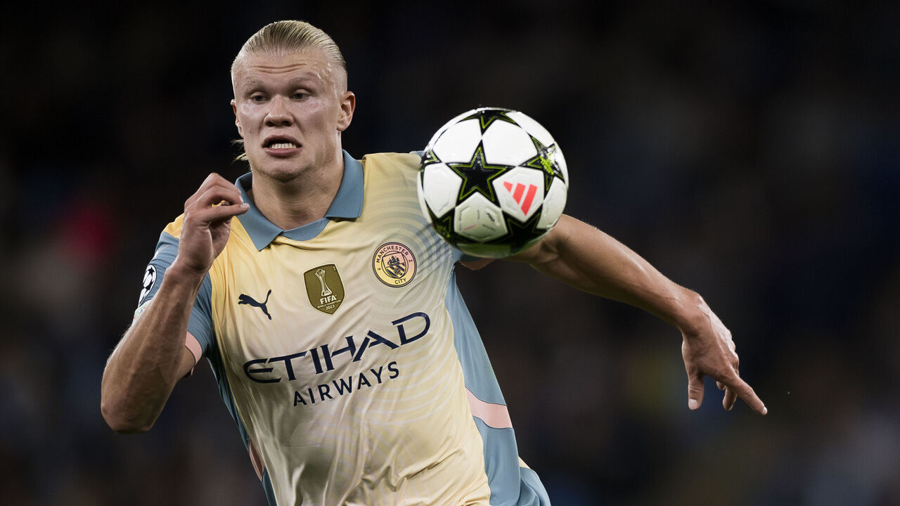 ETIHAD STADIUM, MANCHESTER, UNITED KINGDOM - 2024/09/18: Erling Haaland of Manchester City FC in action during the UEFA Champions League 2024/25 league phase football match between Manchester City FC and FC Internazionale. The match ended 0-0 tie.