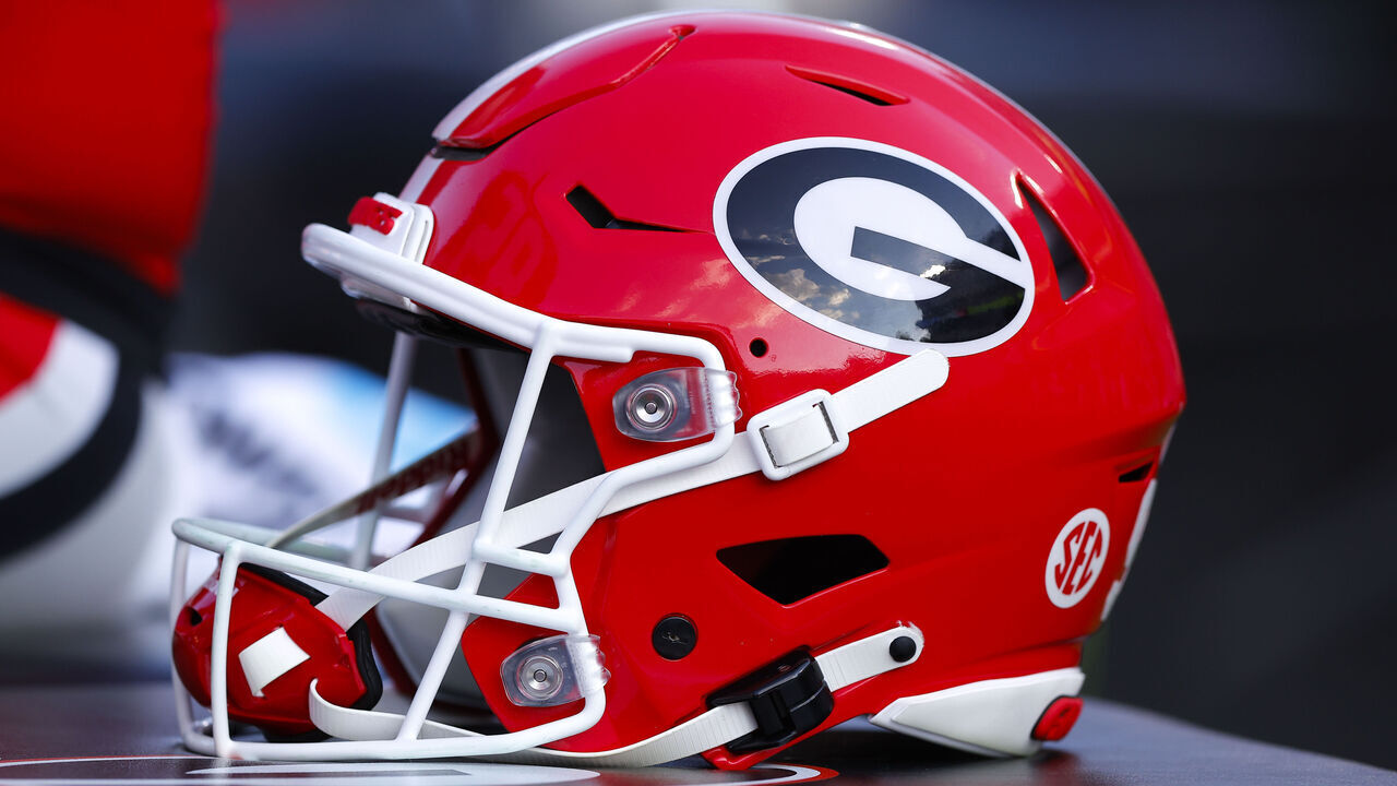 ATHENS, GEORGIA - OCTOBER 5: A Georgia Bulldogs helmet sits in the bench area during the third quarter against the Auburn Tigers at Sanford Stadium on October 5, 2024 in Athens, Georgia.