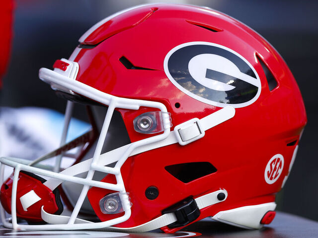 ATHENS, GEORGIA - OCTOBER 5: A Georgia Bulldogs helmet sits in the bench area during the third quarter against the Auburn Tigers at Sanford Stadium on October 5, 2024 in Athens, Georgia.