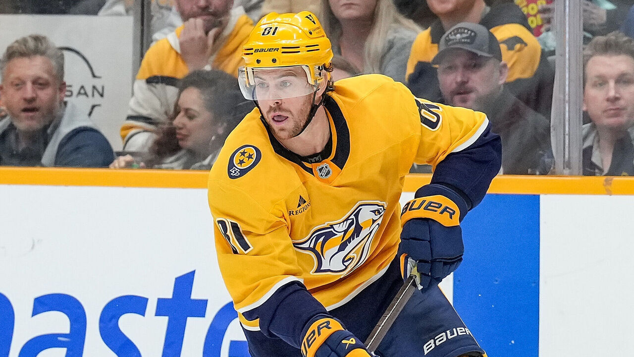 NASHVILLE, TENNESSEE - OCTOBER 15: Jonathan Marchessault #81 of the Nashville Predators skates against the Seattle Kraken during an NHL game at Bridgestone Arena on October 15, 2024 in Nashville, Tennessee.