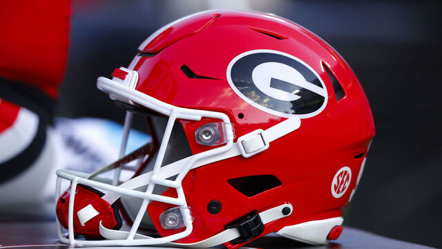 ATHENS, GEORGIA - OCTOBER 5: A Georgia Bulldogs helmet sits in the bench area during the third quarter against the Auburn Tigers at Sanford Stadium on October 5, 2024 in Athens, Georgia.