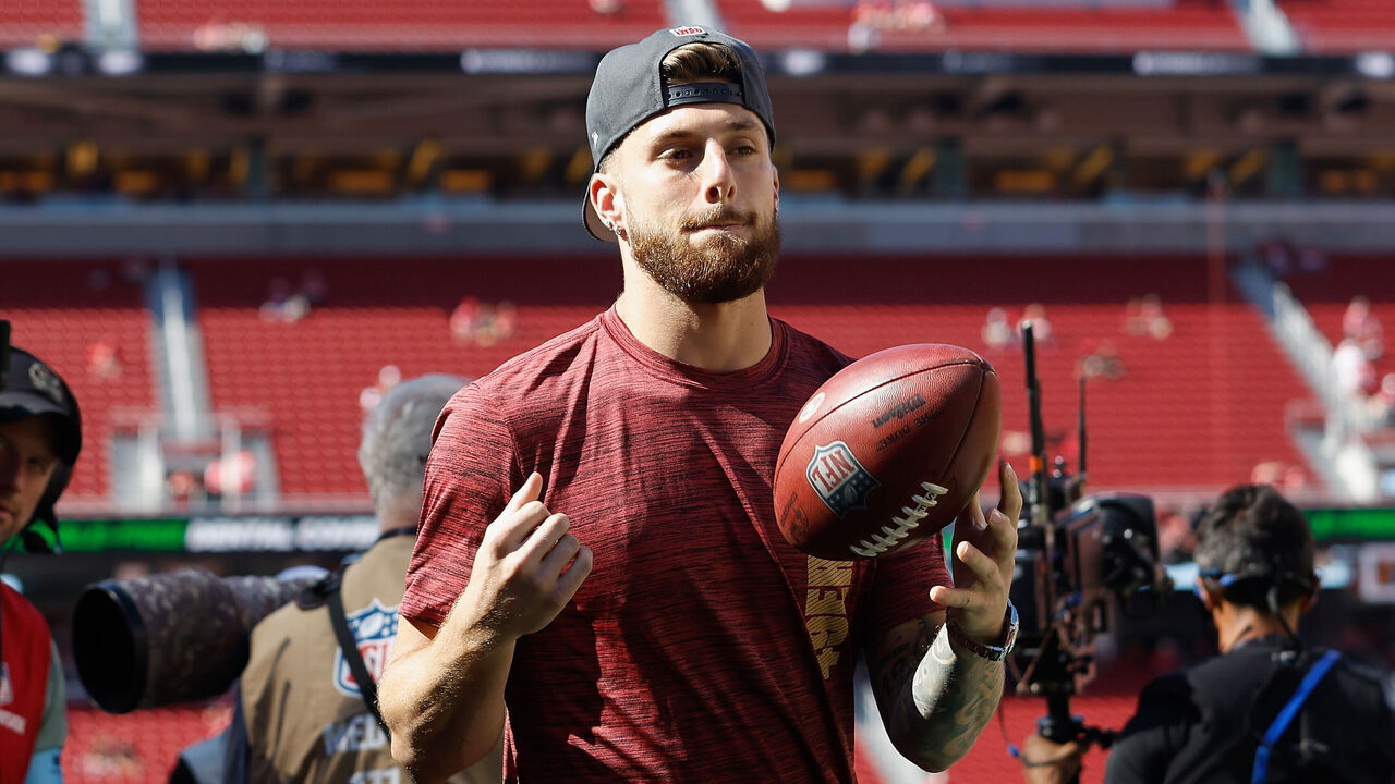 SANTA CLARA, CALIFORNIA - SEPTEMBER 09: Ricky Pearsall #14 of the San Francisco 49ers looks on before the game against the New York Jets at Levi's Stadium on September 09, 2024 in Santa Clara, California.