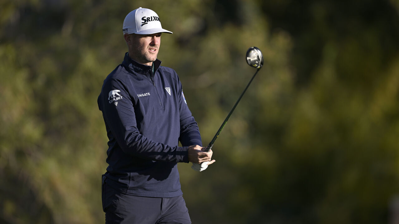 LAS VEGAS, NEVADA - OCTOBER 18: Taylor Pendrith of Canada plays his shot from the third tee during the second round of the Shriners Children's Open 2024 at TPC Summerlin on October 18, 2024 in Las Vegas, Nevada.