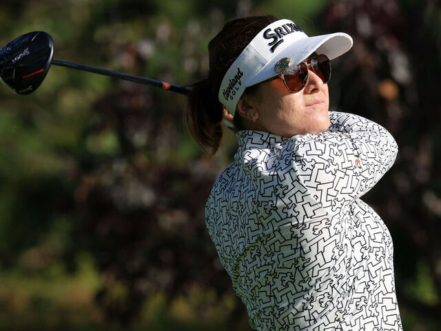 PAJU, SOUTH KOREA - OCTOBER 19: Hannah Green of Australia hits her tee shot on the 15th hole during the rest of the second round of the BMW Ladies Championship 2024 at Seowon Hills Country Club on October 19, 2024 in Paju, South Korea.