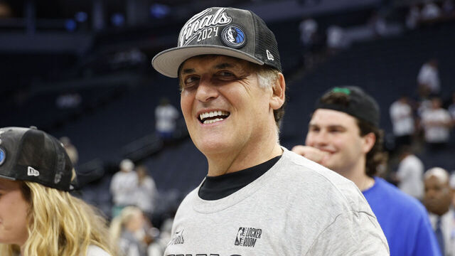 MINNEAPOLIS, MINNESOTA - MAY 30: Dallas Mavericks owner Mark Cuban celebrates after a 124-103 victory against the Minnesota Timberwolves in Game Five of the Western Conference Finals at Target Center on May 30, 2024 in Minneapolis, Minnesota.