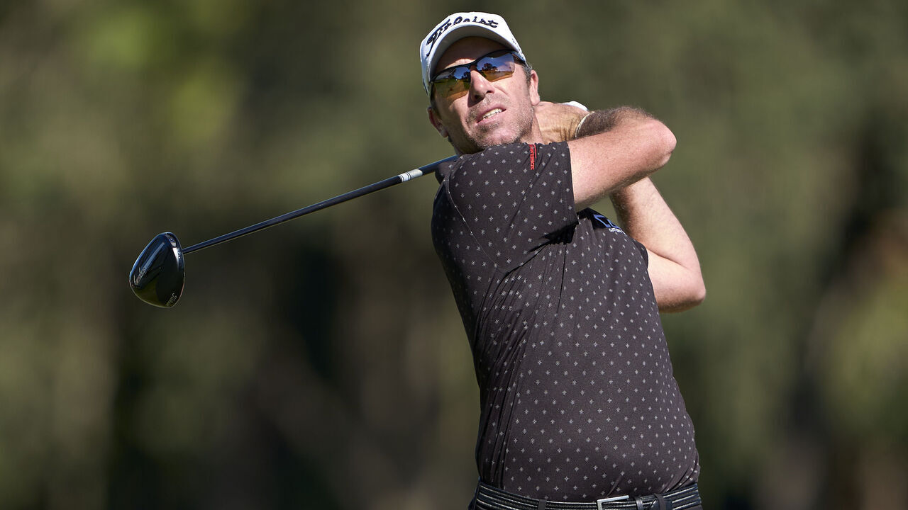 Julien Guerrier of France tees off on the 2nd hole on the third day of the Estrella Damm N.A. Andalucia Masters 2024 at Real Club de Golf Sotogrande in San Roque, Spain, on October 19, 2024.