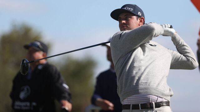 LAS VEGAS, NEVADA - OCTOBER 19: J.T. Poston of the United States plays his shot from the 18th tee during the second round of the Shriners Children's Open 2024 at TPC Summerlin on October 19, 2024 in Las Vegas, Nevada.