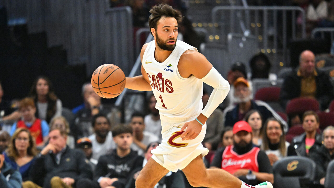 CLEVELAND, OHIO - OCTOBER 08: Max Strus #1 of the Cleveland Cavaliers brings the ball up court during the first half of a preseason game against the Chicago Bulls at Rocket Mortgage Fieldhouse on October 08, 2024 in Cleveland, Ohio.