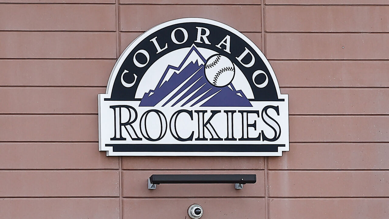 SCOTTSDALE, AZ - FEBRUARY 23: The Colorado Rockies logo before the MLB spring training baseball game between the Arizona Diamondbacks and the Colorado Rockies on February 23, 2024 at Salt River Fields at Talking Stick in Scottsdale, Arizona.