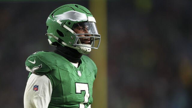 PHILADELPHIA, PA - NOVEMBER 26: Haason Reddick #7 of the Philadelphia Eagles lines up before a play during an NFL football game against the Buffalo Bills at Lincoln Financial Field on November 26, 2023 in Philadelphia, Pennsylvania.