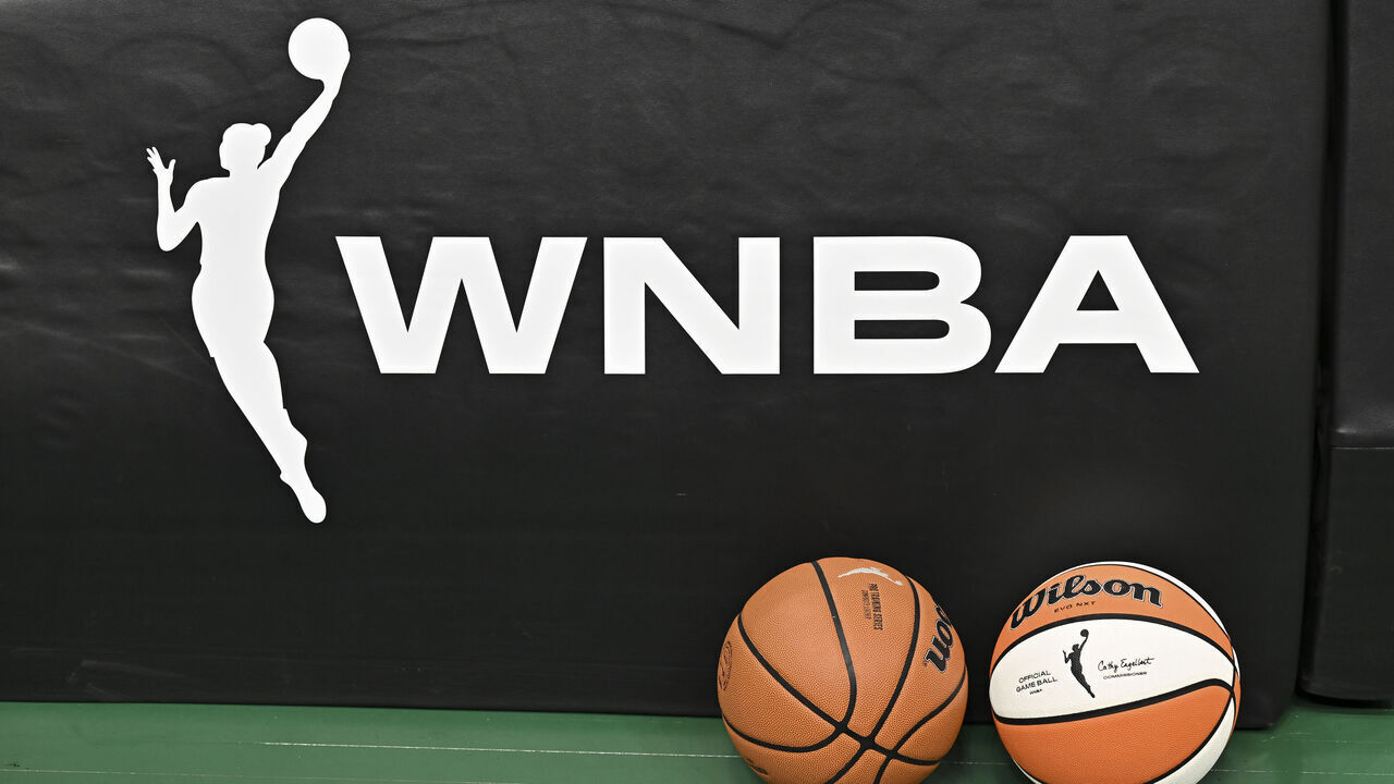 SEATTLE, WASHINGTON - AUGUST 30: A view of the WNBA logo before the game between the Seattle Storm and the New York Liberty at Climate Pledge Arena on August 30, 2024 in Seattle, Washington.